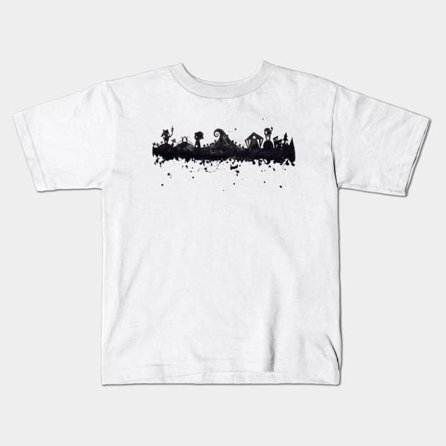 Nightmare Before Christmas Skyline Kids T-Shirt by CoconuTacha